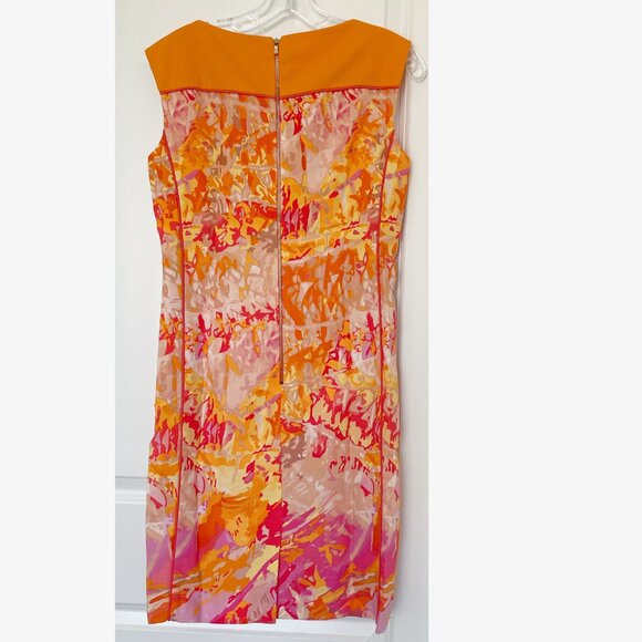 Tahari ASL Shift Dress with Golden Back Zip - Orange/Pink/Yellow, Size 2 - Picture 3 of 5